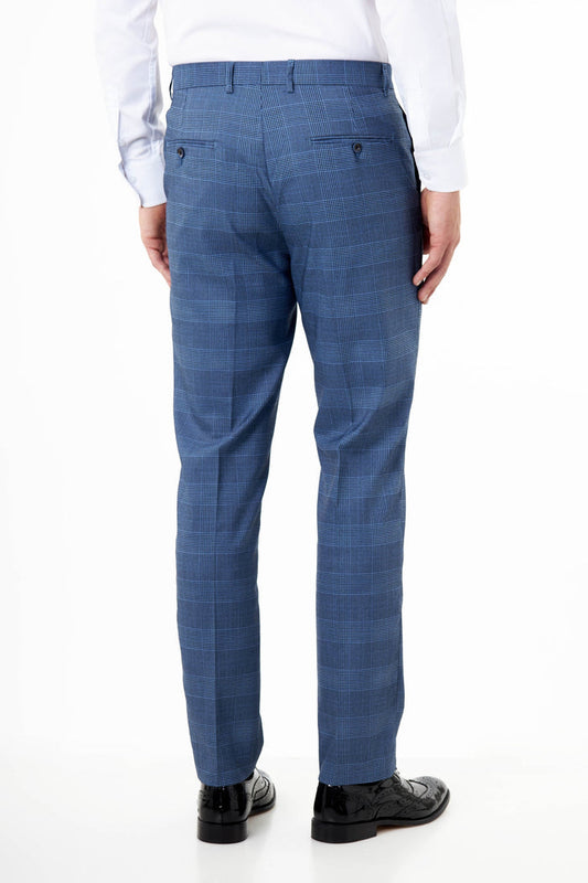 Ekon – Tailored Prince of Wales Check Blue Suit Trousers