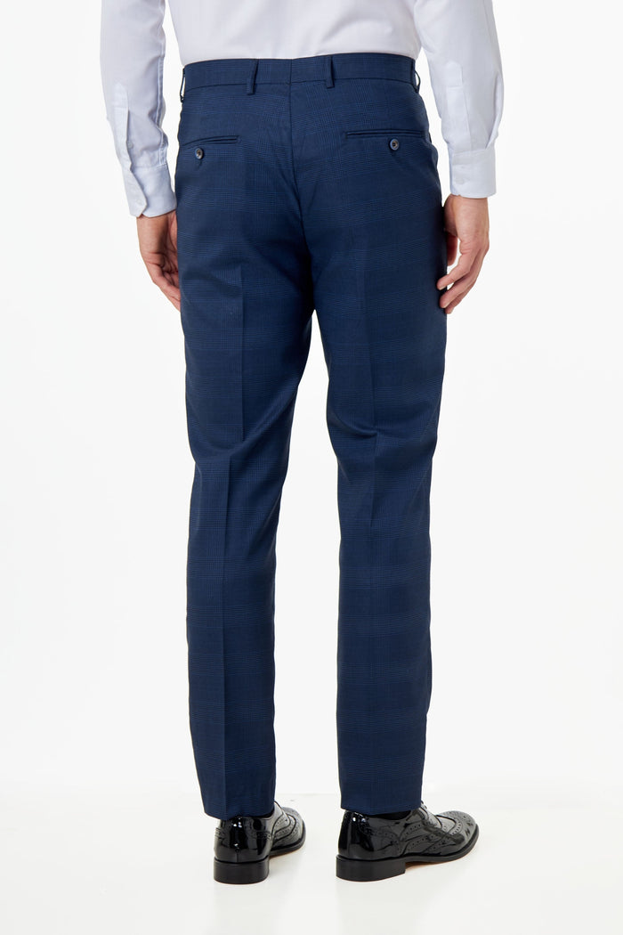 Ekon – Tailored Prince of Wales Check Navy Blue Suit Trousers