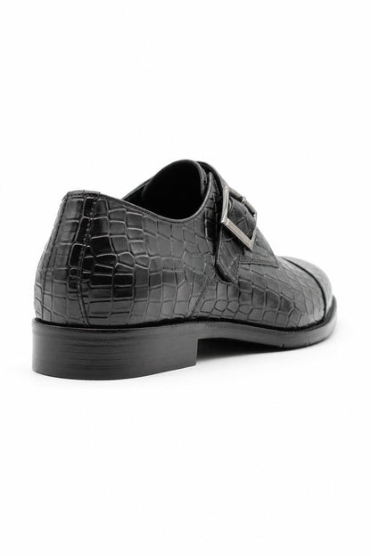 ELAN Men's Black Croc Embossed Leather Single Monk Strap Shoes