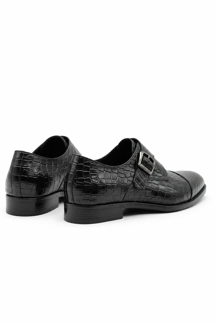 ELAN Men's Black Croc Embossed Leather Single Monk Strap Shoes
