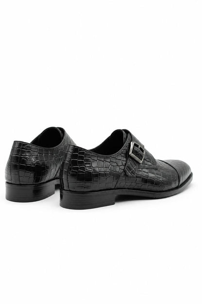 ELAN Men's Black Croc Embossed Leather Single Monk Strap Shoes