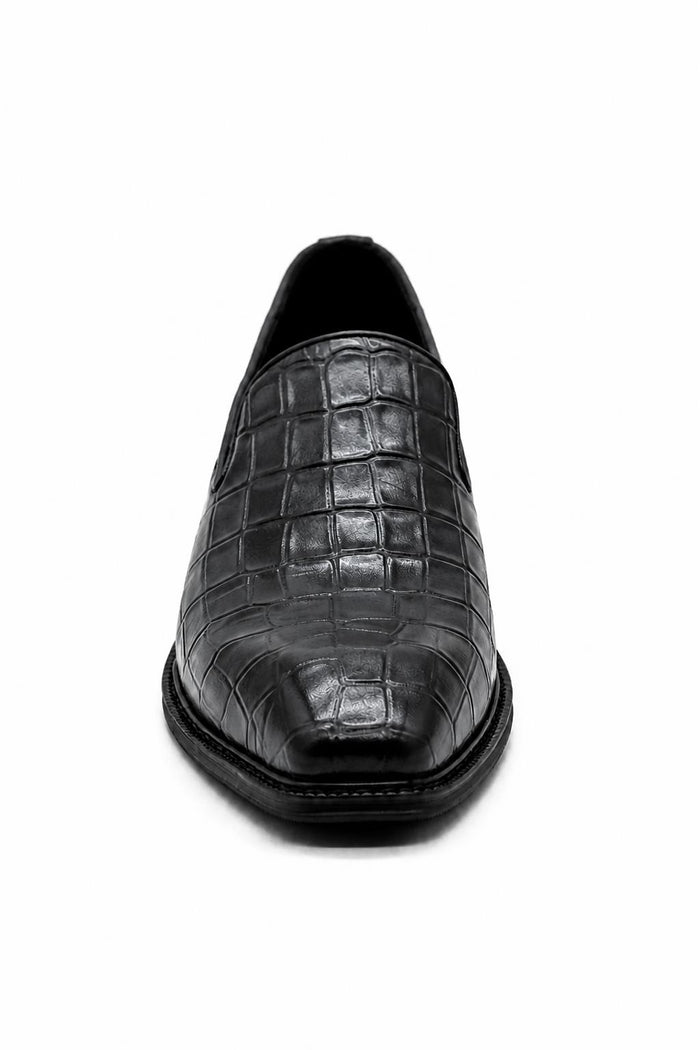 ELBA Men’s Grey Croc Embossed Leather Chisel Toe Loafers