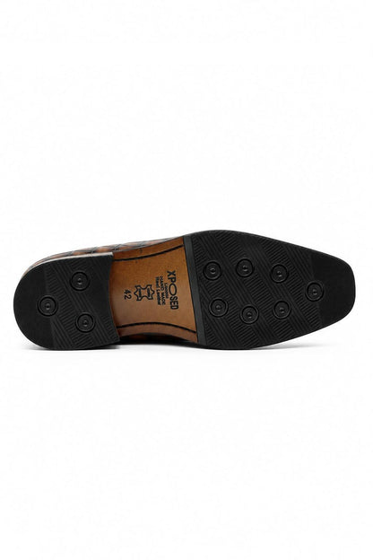 ELBA Men’s Tan Croc Embossed Leather Chisel Toe Loafers