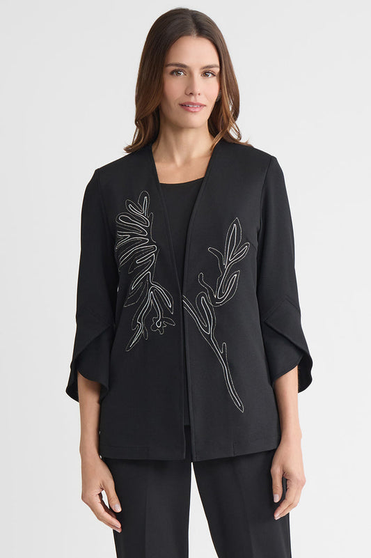 Heritage Embroidered Stretch Deco Crepe Jacket, Black | Ming Wang