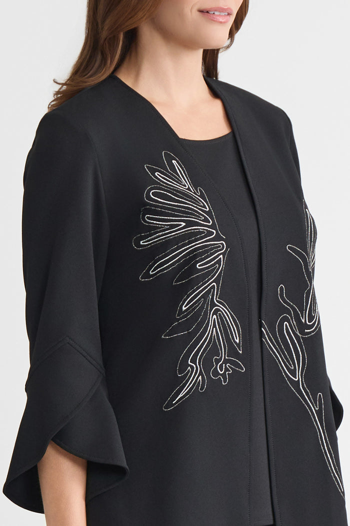 Heritage Embroidered Stretch Deco Crepe Jacket, Black | Ming Wang