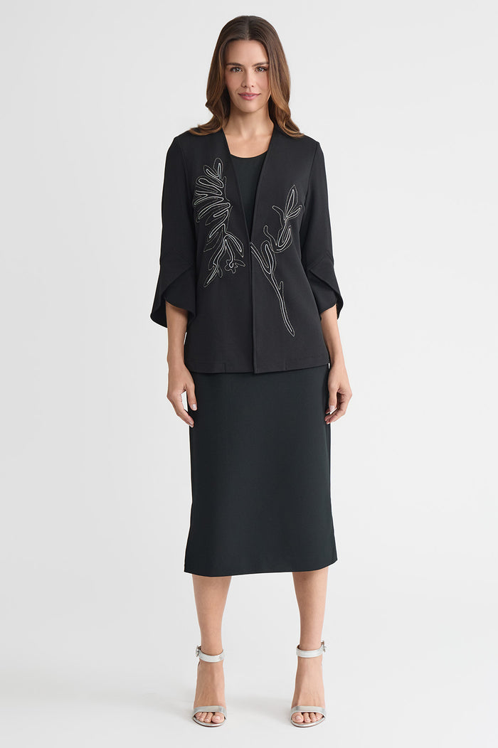Heritage Embroidered Stretch Deco Crepe Jacket, Black | Ming Wang