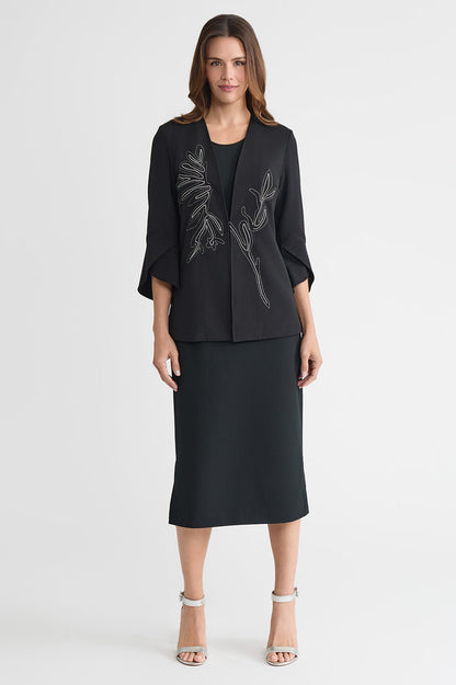 Heritage Embroidered Stretch Deco Crepe Jacket, Black | Ming Wang
