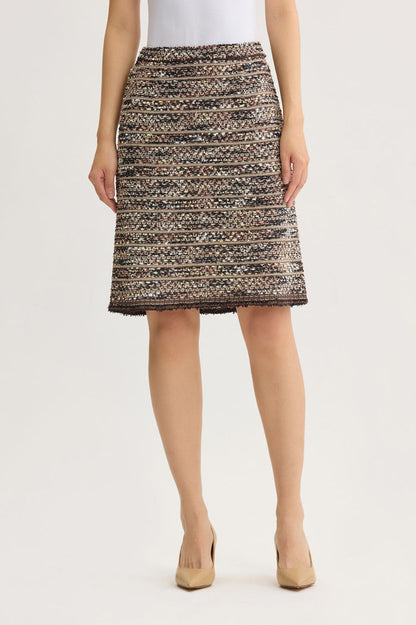 Eyelash Tweed Knit A-Line Skirt, Warm Taupe/Dark Umber/Ivory | Ming Wang