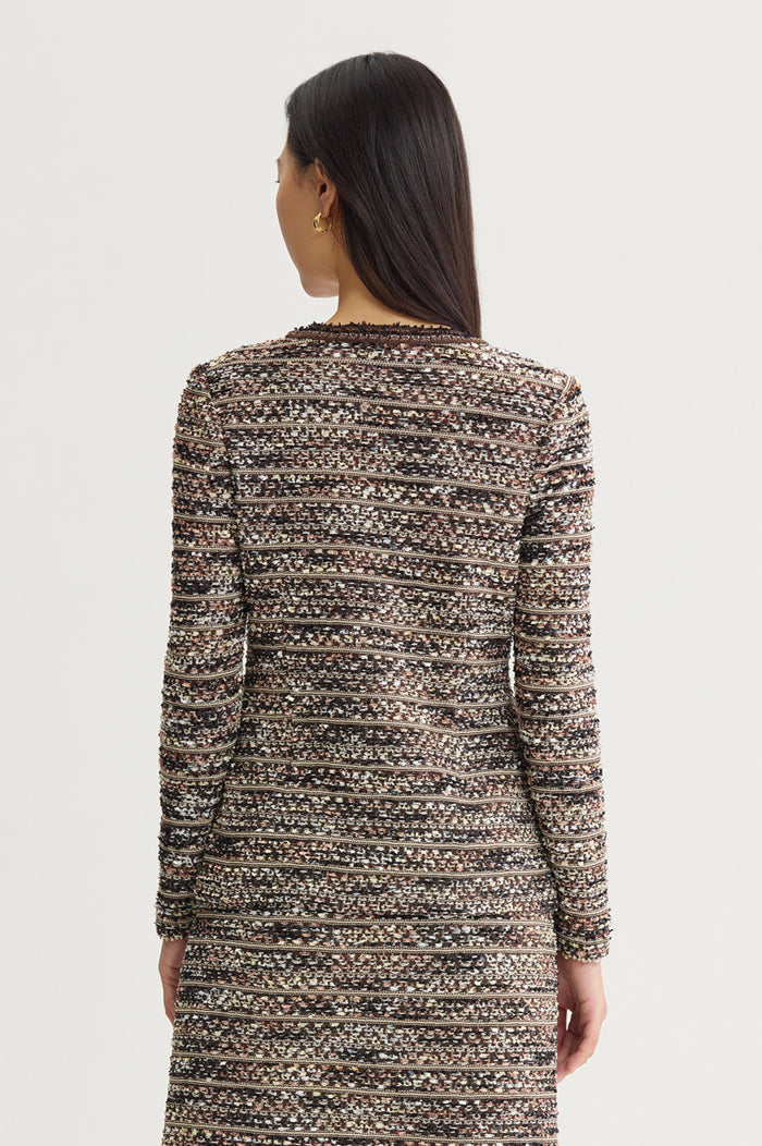 Eyelash Tweed Knit Jacket, Warm Taupe/Dark Umber/Ivory | Ming Wang