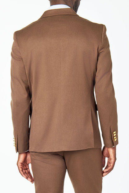 EZRA – BROWN TAILORED FIT DOUBLE BREASTED SUIT WITH GOLD TONE BUTTONS