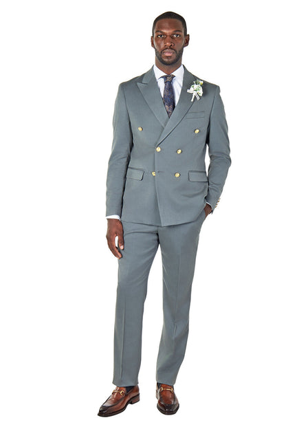 EZRA – PETROL GREEN TAILORED FIT DOUBLE BREASTED SUIT WITH GOLD TONE BUTTONS