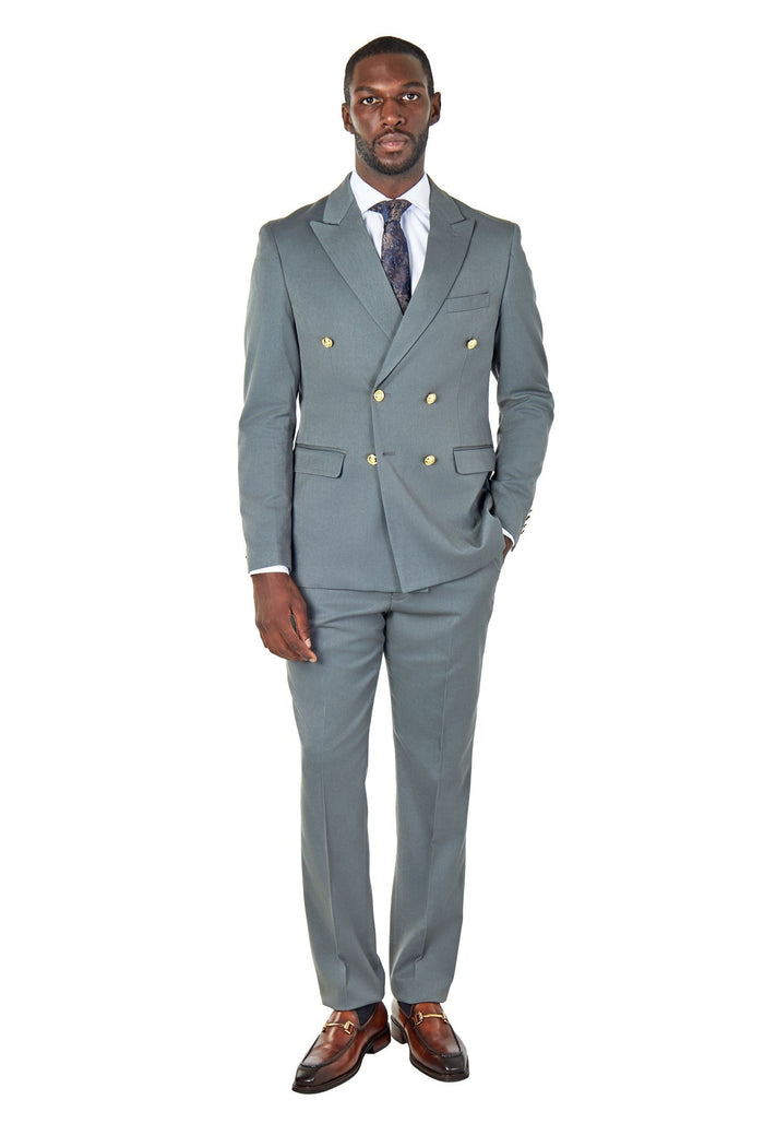 EZRA – PETROL GREEN TAILORED FIT DOUBLE BREASTED SUIT WITH GOLD TONE BUTTONS