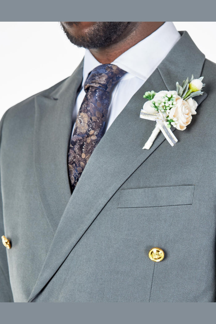 EZRA – PETROL GREEN TAILORED FIT DOUBLE BREASTED SUIT WITH GOLD TONE BUTTONS