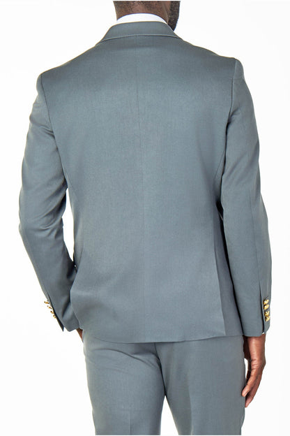 EZRA – PETROL GREEN TAILORED FIT DOUBLE BREASTED SUIT WITH GOLD TONE BUTTONS