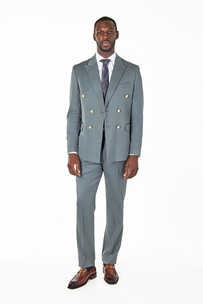 EZRA – PETROL GREEN TAILORED FIT DOUBLE BREASTED SUIT WITH GOLD TONE BUTTONS