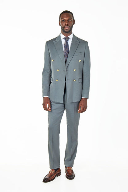 EZRA – PETROL GREEN TAILORED FIT DOUBLE BREASTED SUIT WITH GOLD TONE BUTTONS