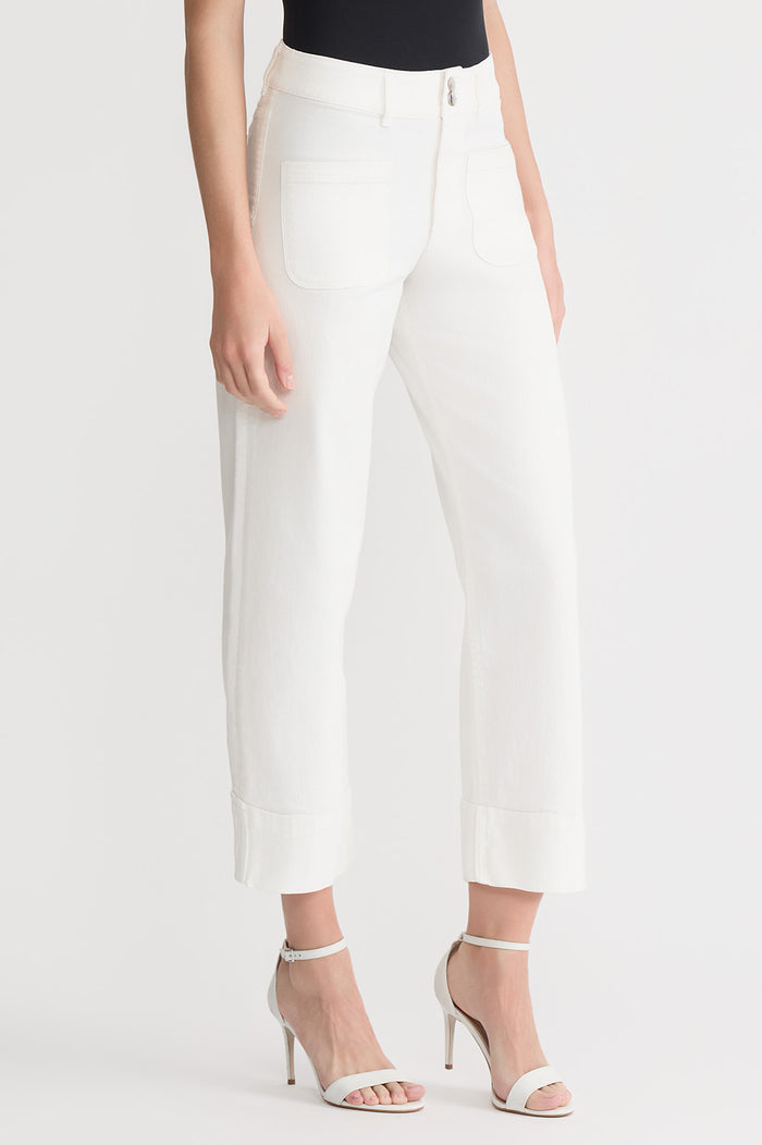 Cropped Wide-Leg Jeans, White | Ming Wang
