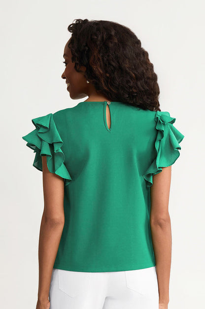 Family Savvy Flutter Sleeve Mixed-Media Top, Kelly Green, Kelly Green | Ming Wang