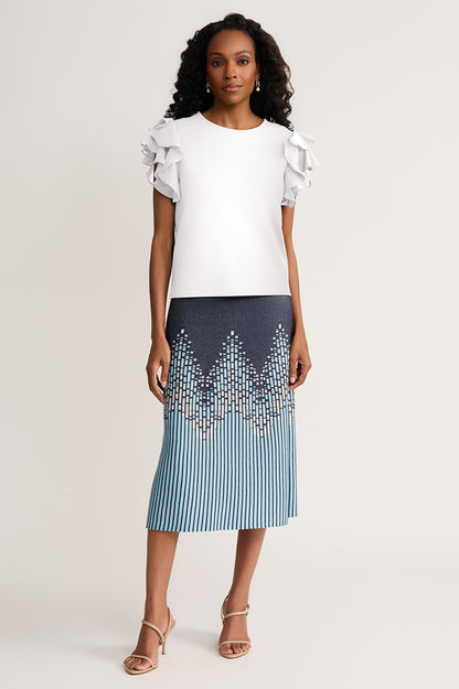 Family Savvy Flutter Sleeve Mixed-Media Top, White, White | Ming Wang