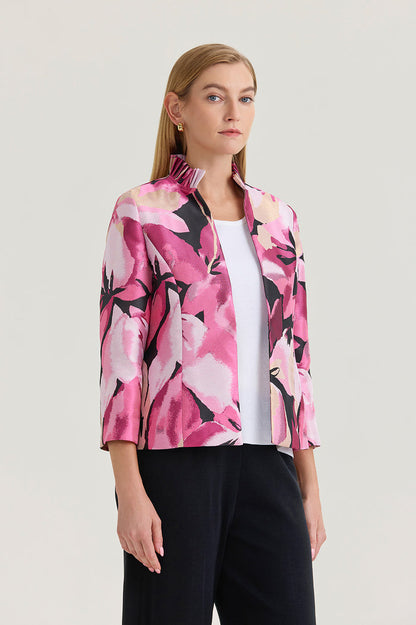 Heritage Shimmer Lined Floral Jacquard Woven Jacket, Carmine Rose/Perfect Pink/Limestone/White/Black | Ming Wang
