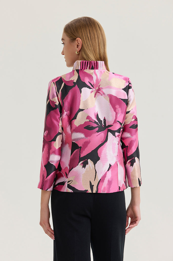 Heritage Shimmer Lined Floral Jacquard Woven Jacket, Carmine Rose/Perfect Pink/Limestone/White/Black | Ming Wang