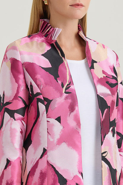 Heritage Shimmer Lined Floral Jacquard Woven Jacket, Carmine Rose/Perfect Pink/Limestone/White/Black | Ming Wang