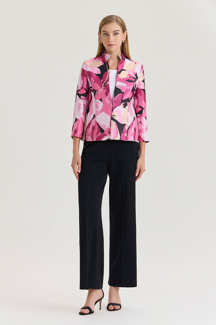 Heritage Shimmer Lined Floral Jacquard Woven Jacket, Carmine Rose/Perfect Pink/Limestone/White/Black | Ming Wang