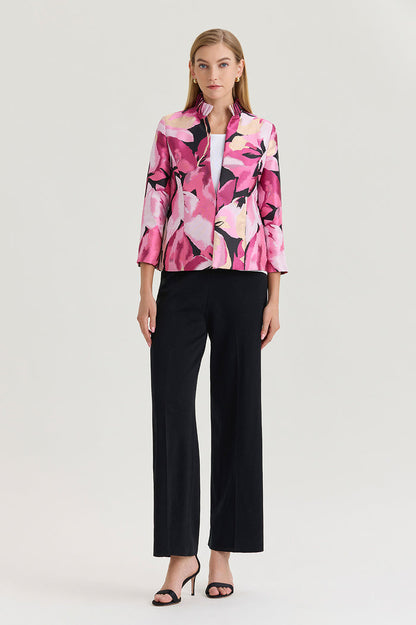 Heritage Shimmer Lined Floral Jacquard Woven Jacket, Carmine Rose/Perfect Pink/Limestone/White/Black | Ming Wang