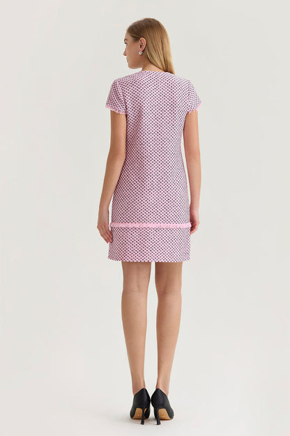 Shell Stitch Fringe Accent Knit Sheath Dress, Perfect Pink/Black | Ming Wang