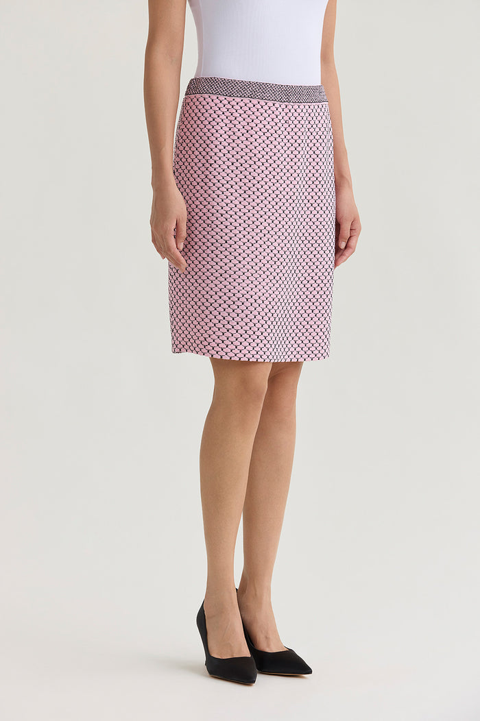 Shell Stitch Straight Knit Skirt, Perfect Pink/Black | Ming Wang