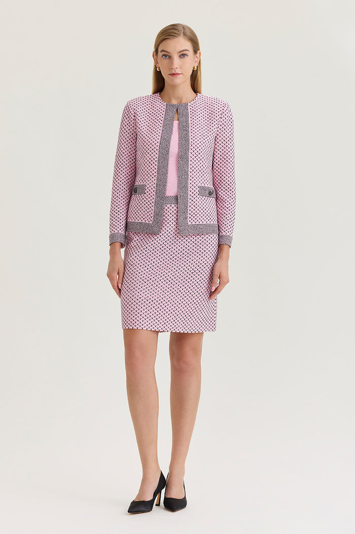 Shell Stitch Straight Knit Skirt, Perfect Pink/Black | Ming Wang
