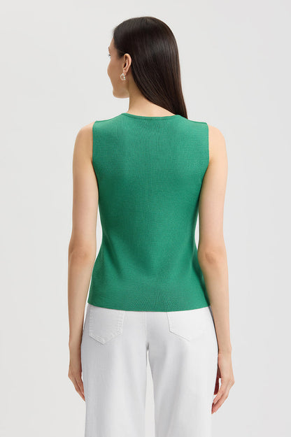 Family Savvy V-Neck Soft Knit Tank, Kelly Green, Kelly Green | Ming Wang