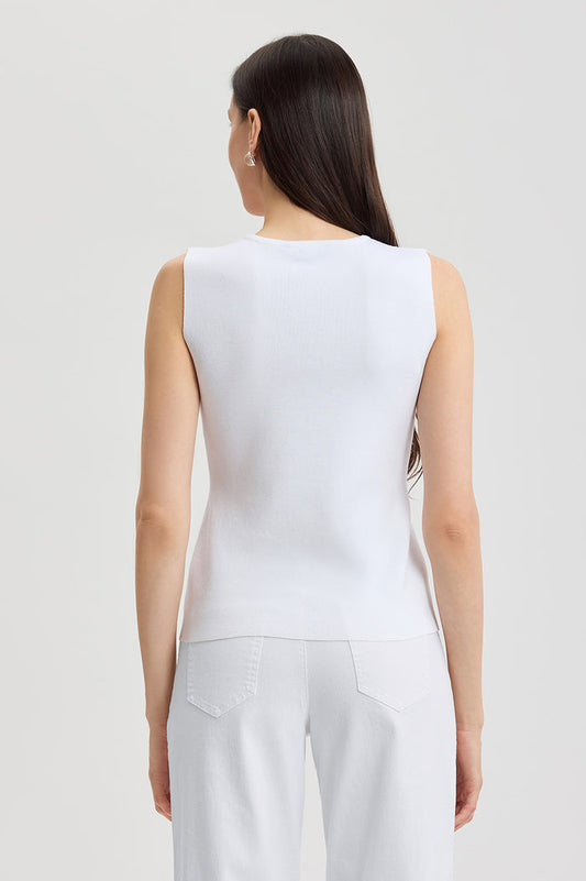 Family Savvy V-Neck Soft Knit Tank, White, White | Ming Wang