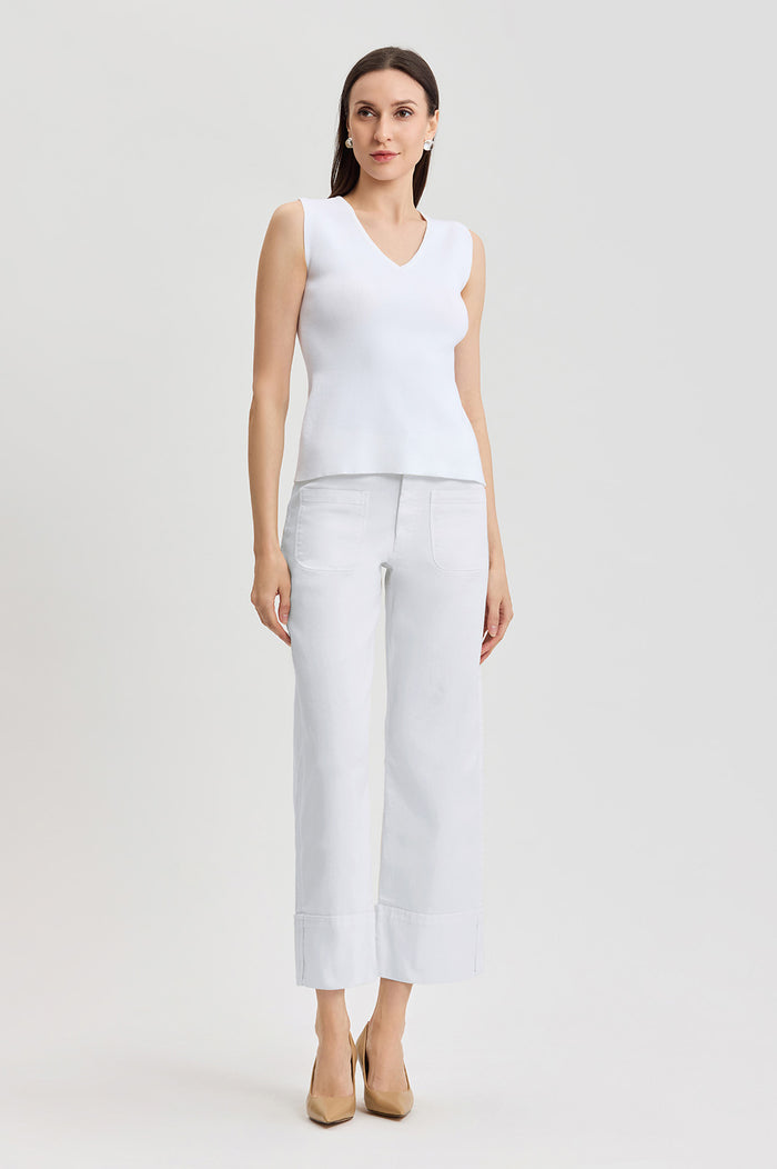 Family Savvy V-Neck Soft Knit Tank, White, White | Ming Wang