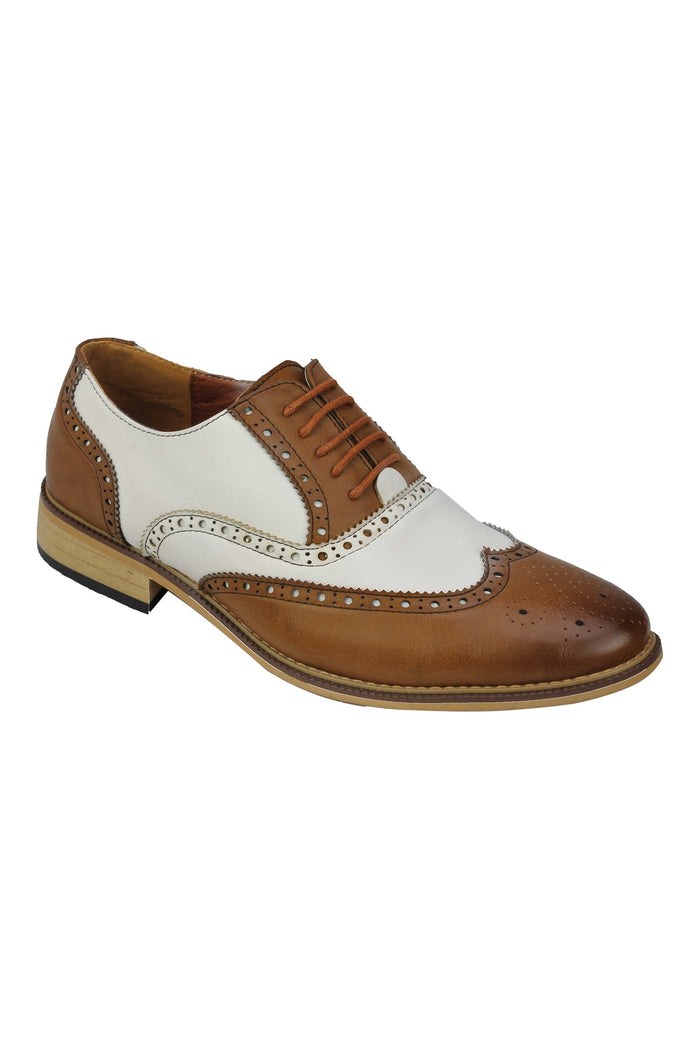 FAUX LEATHER 2 TONE BROGUE LACE UP SHOES IN WINE