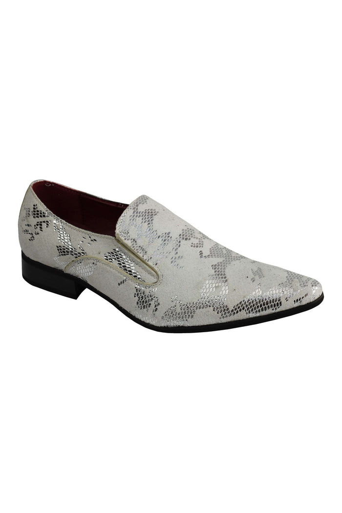 FAUX LEATHER LINED METALLIC PRINT WHITE LOAFERS