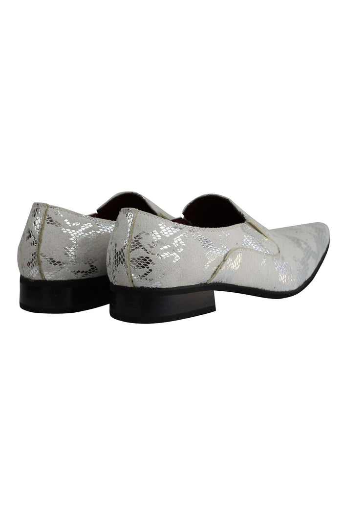 FAUX LEATHER LINED METALLIC PRINT WHITE LOAFERS