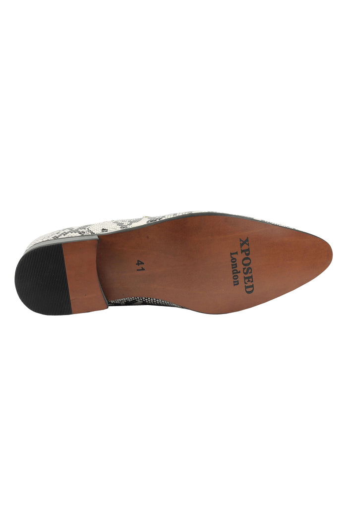 FAUX LEATHER SHINY PRINTED SLIP ON SHOES