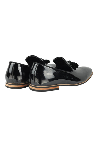 FAUX LEATHER SHINY SLIP ON BLACK SHOES