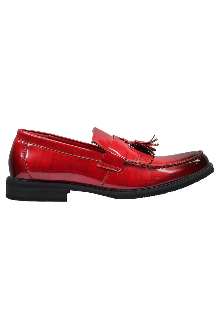 FAUX LEATHER TASSEL LOAFERS IN RED