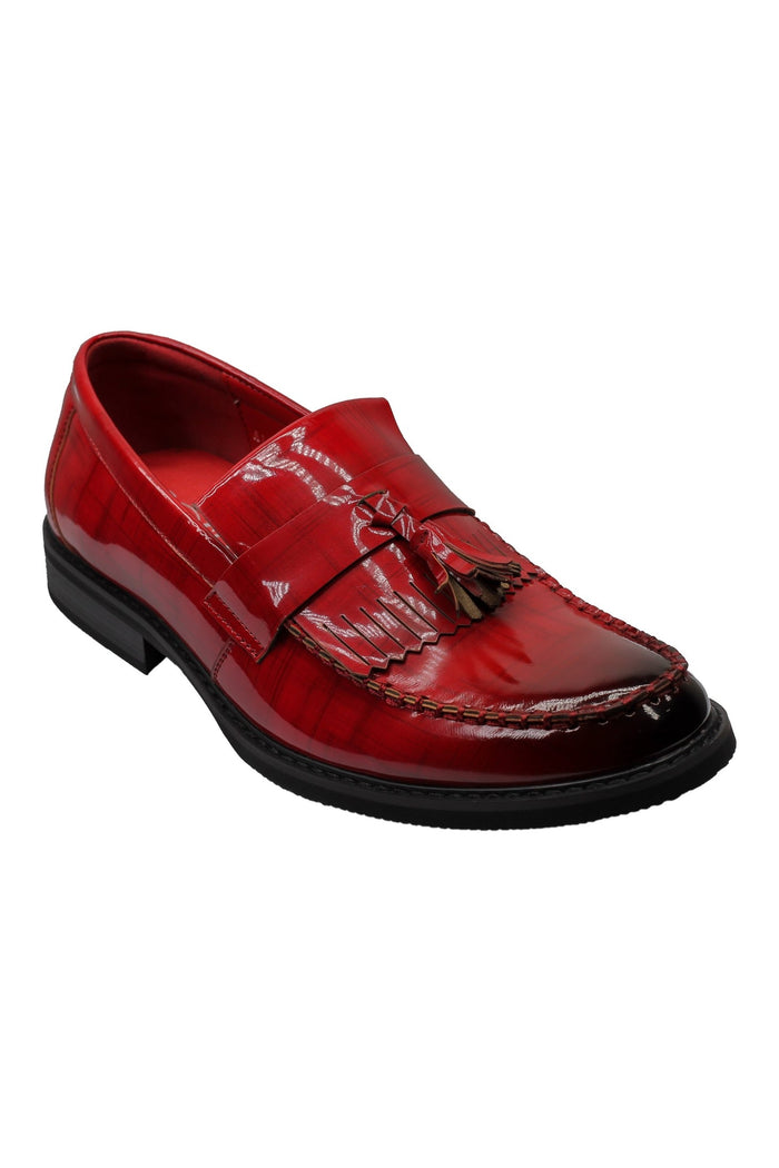 FAUX LEATHER TASSEL LOAFERS IN RED
