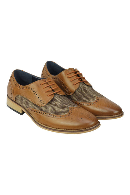 FAUX LEATHER Tweed Herringbone Brogue Lace Up Shoes