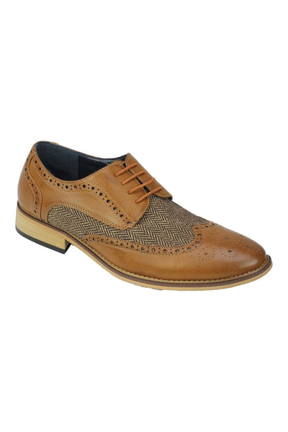 FAUX LEATHER Tweed Herringbone Brogue Lace Up Shoes