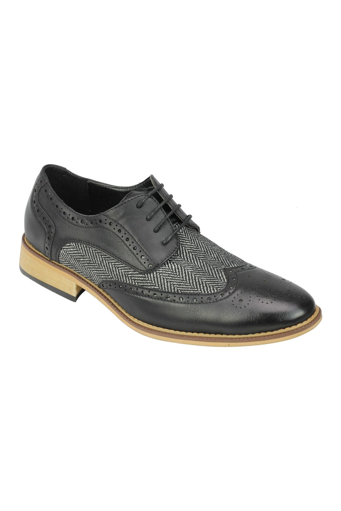 FAUX LEATHER Tweed Herringbone Brogue Lace Up Shoes