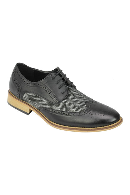 FAUX LEATHER Tweed Herringbone Brogue Lace Up Shoes