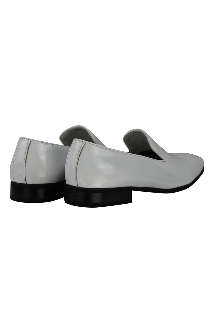 FAUX PATENT LEATHER SHINY SLIP ON SHOES IN WHITE