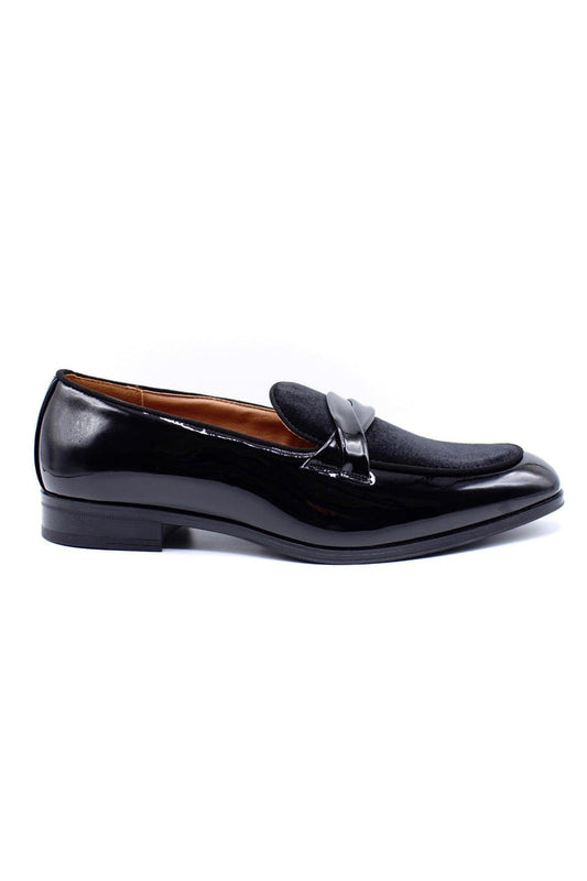FAUX SHINY LEATHER & VELVET UPPER LOAFERS