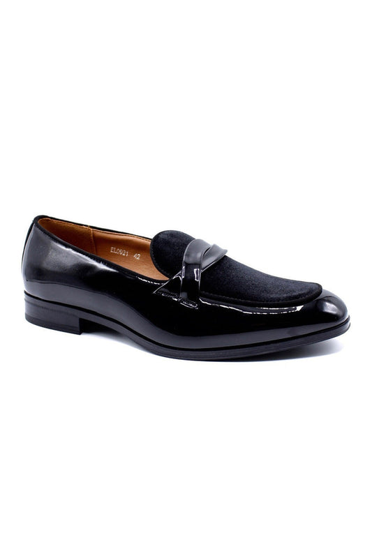 FAUX SHINY LEATHER & VELVET UPPER LOAFERS