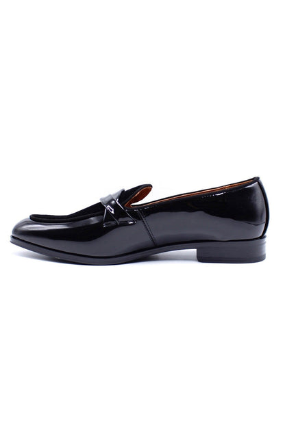 FAUX SHINY LEATHER & VELVET UPPER LOAFERS