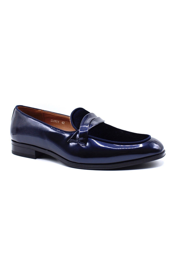 FAUX SHINY LEATHER & VELVET UPPER LOAFERS